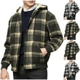 thumbnail image 2 of ZCFZJW Men's Full Zip Fleece Flannel Jackets Shirt Plaid Cotton Hoodies Long Sleeve Drawstring Soft Sherpa Warm Hooded Outwear Coat with Pockets Black XL, 2 of 5