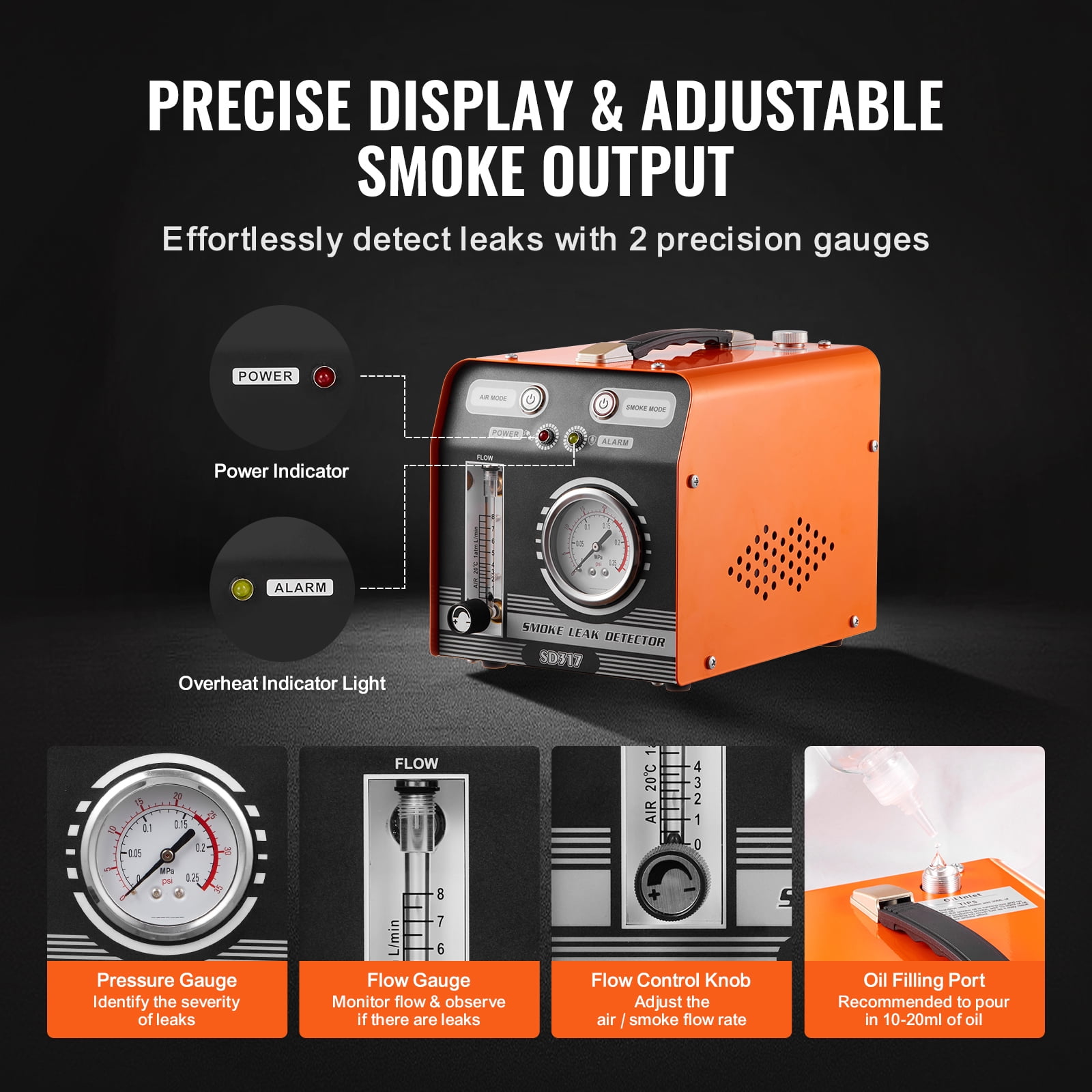 KFFKFF Car Smoke Machine for Leak Detection, Includes Integrated Air Pump, Pressure and Flow Meters, Versatile Dual-Mode System for Checking Vacuum and Fuel Lines