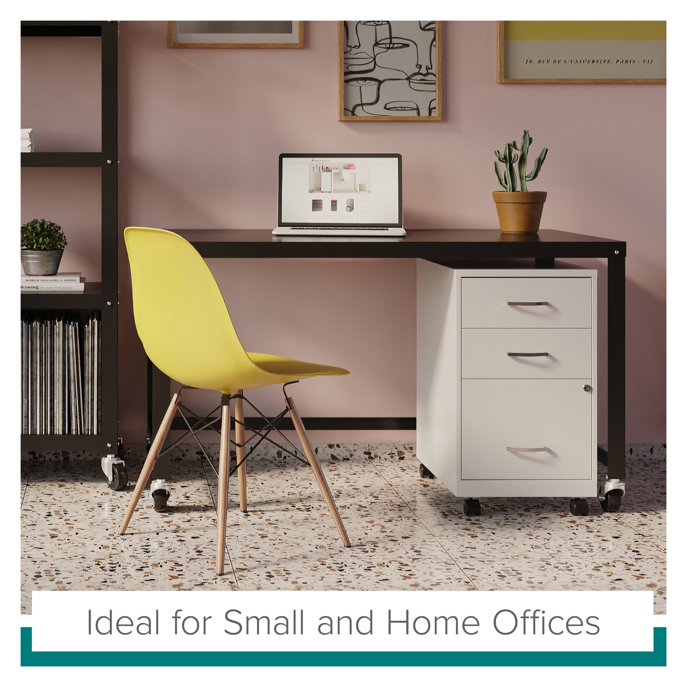 Hirsh Ready-to-Assemble 48-inch Wide Mobile Metal Desk for Home Office, Black