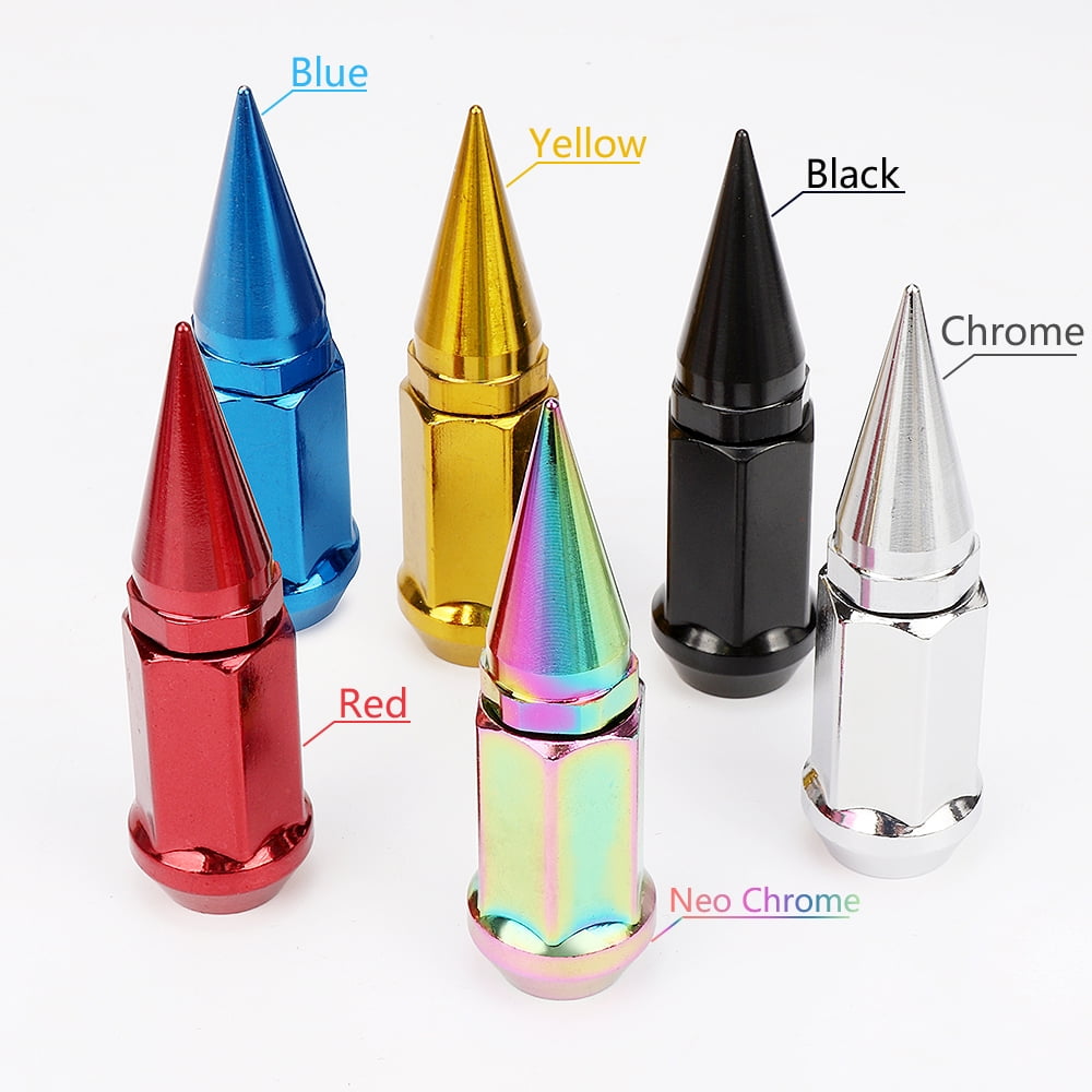 32 Black Universal 2pc Extended Spike Lug Nut M12x1.5 Conical Seat Hex 3/4