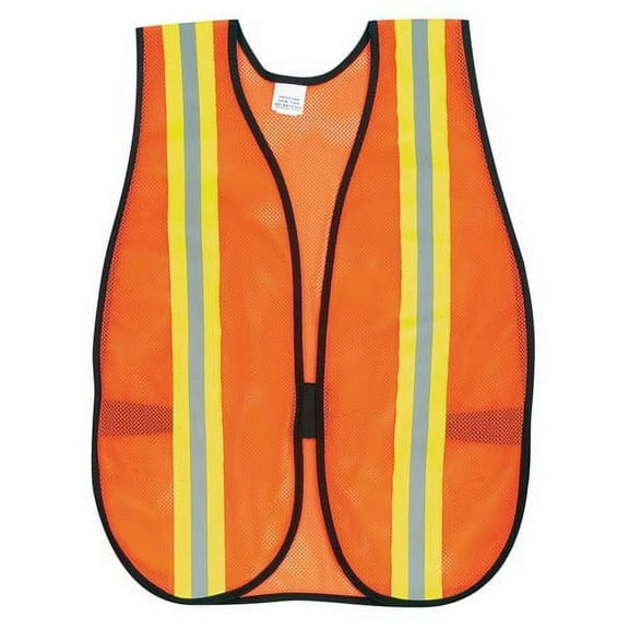 Orange Safety Vest, 2 In. Reflective Strips, Polyester, Side Straps, One Size | Bundle of 5 Each