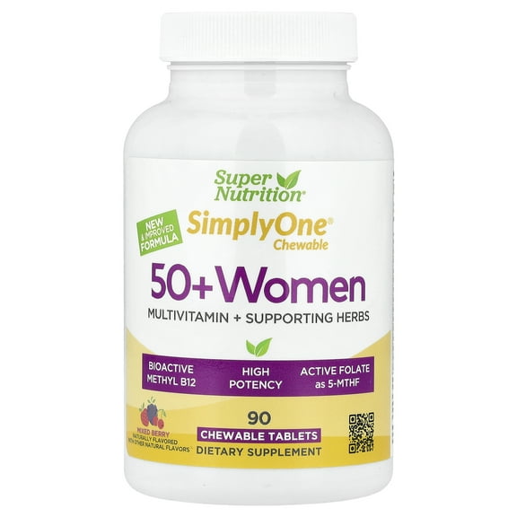 Super Nutrition Simply One®, 50  Women Multivitamin   Supporting Herbs, Mixed Berry , 90 Chewable Tablets