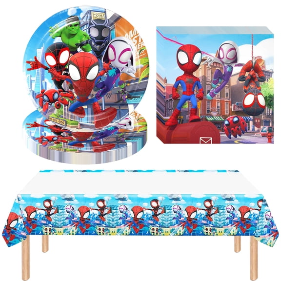 Moerstar Spiderman Birthday Party Decorations, Blue Spider Plates and Napkins 41Pcs Spiderman Birthday Party Supplies-Serves 20