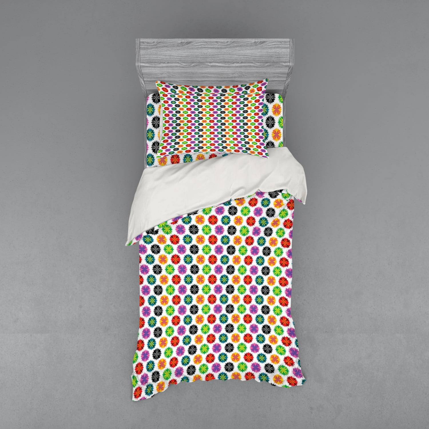 Colorful Duvet Cover Set, Vibrant Colored Abstract Floral with Sharp