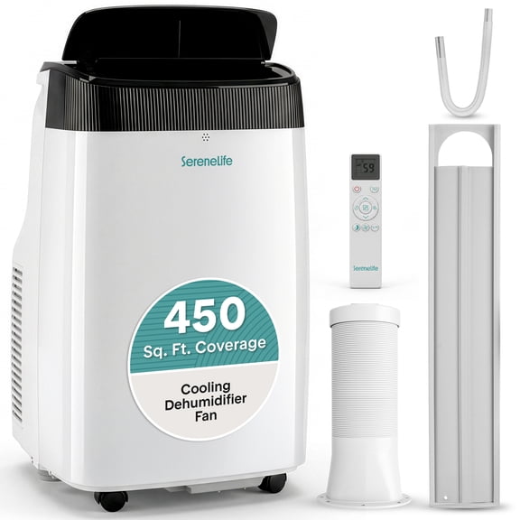 SereneLife SLPAC10 - Portable Air Conditioner - Compact Home A/C Cooling Unit with Built-in Dehumidifier & Fan Modes, Includes Window Mount Kit (10,000 BTU)