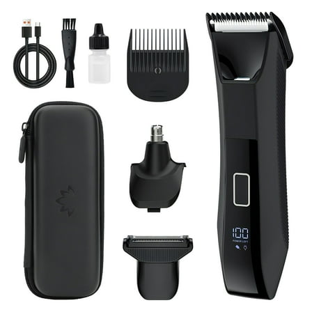 Electric Body Hair Trimmer for Men,Nose Hair Clippers, Pubic & Groin Hair Shaver with LED Light, IPX7 Wet/Dry Groomer Kit, Rechargeable with Travel Case