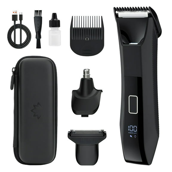 Electric Body Hair Trimmer for Men,Nose Hair Clippers, Pubic & Groin Hair Shaver with LED Light, IPX7 Wet/Dry Groomer Kit, Rechargeable with Travel Case