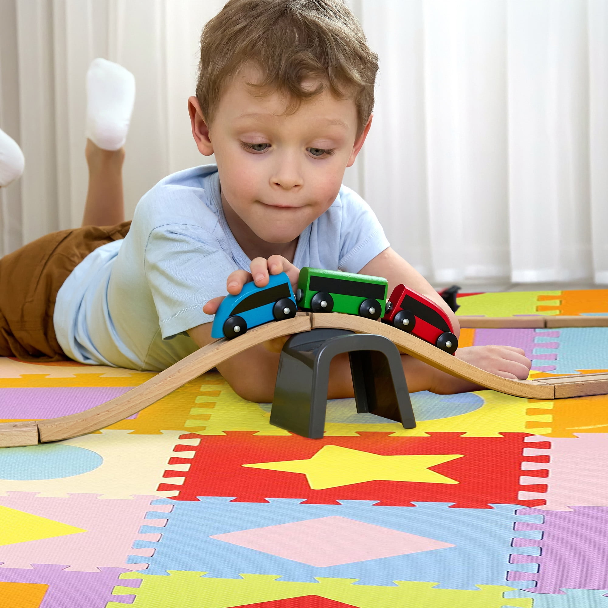 BalanceFrom 36-Pack 12”x12” Interlocking Puzzle Play Mat, 0.4” Thick, Shapes