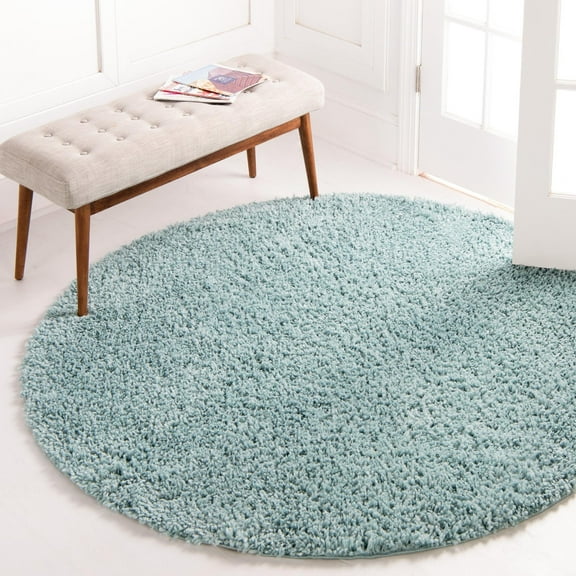 Unique Loom Davos Shag Collection Area Rug - Solid (7' 10" Round Aqua)
