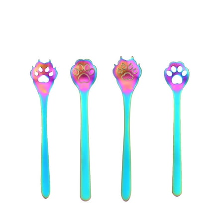 

NUOLUX 4PCS Stainless Steel Stirring Spoon Strainer Spoon Set Creative Animal Paw Shape Coffee Spoon Dessert Spoon Tableware Scoop for Home Restaurant (Colorful)