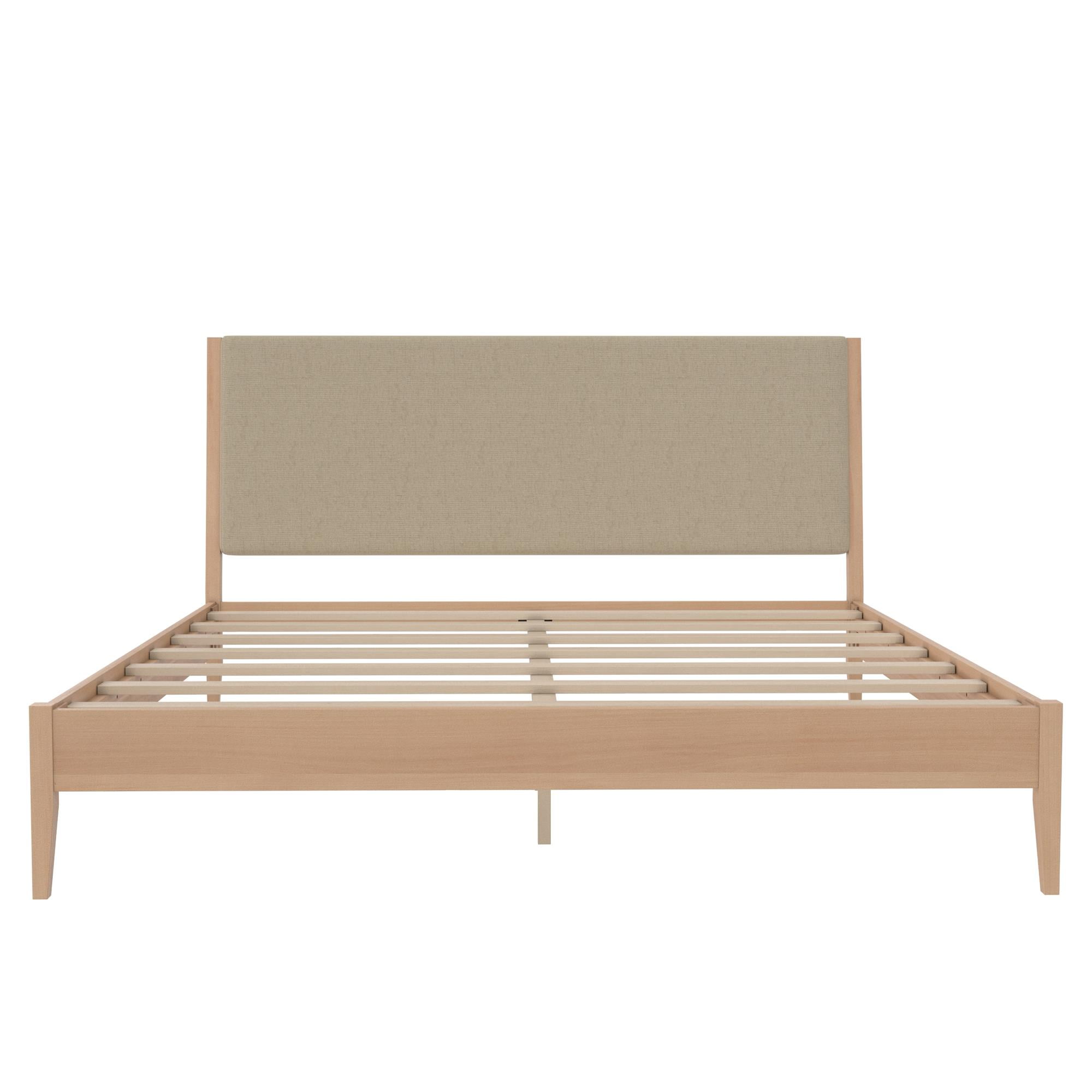 DHP Dacin Wood Bed Frame with Upholstered Headboard, Queen, Beige Linen