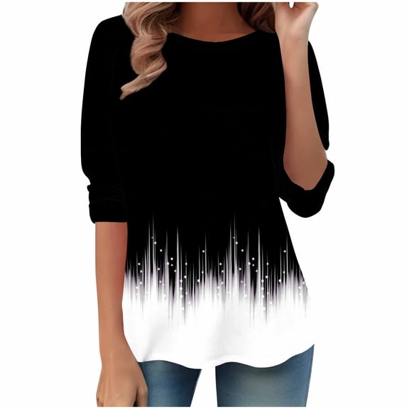 Jsaierl Tops for Women 3/4 Sleeve Summer Crew Neck Shirts Fashion Print Ladies Blouses Classic Holiday T-shirts Top S-5XL
