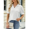thumbnail image 3 of TEMOFON Summer Tops for Women Casual Loose Tunic Blouses Comfy Lapel White Tee Shirts for Women Size L, 3 of 6
