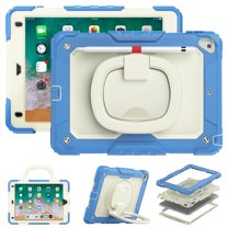 For iPad 6th/5th Generation Case 9.7 inch 2018/2017, 360 Rotating Shockproof Cover with Stand, Handle, Shoulder Strap, Cream Navy