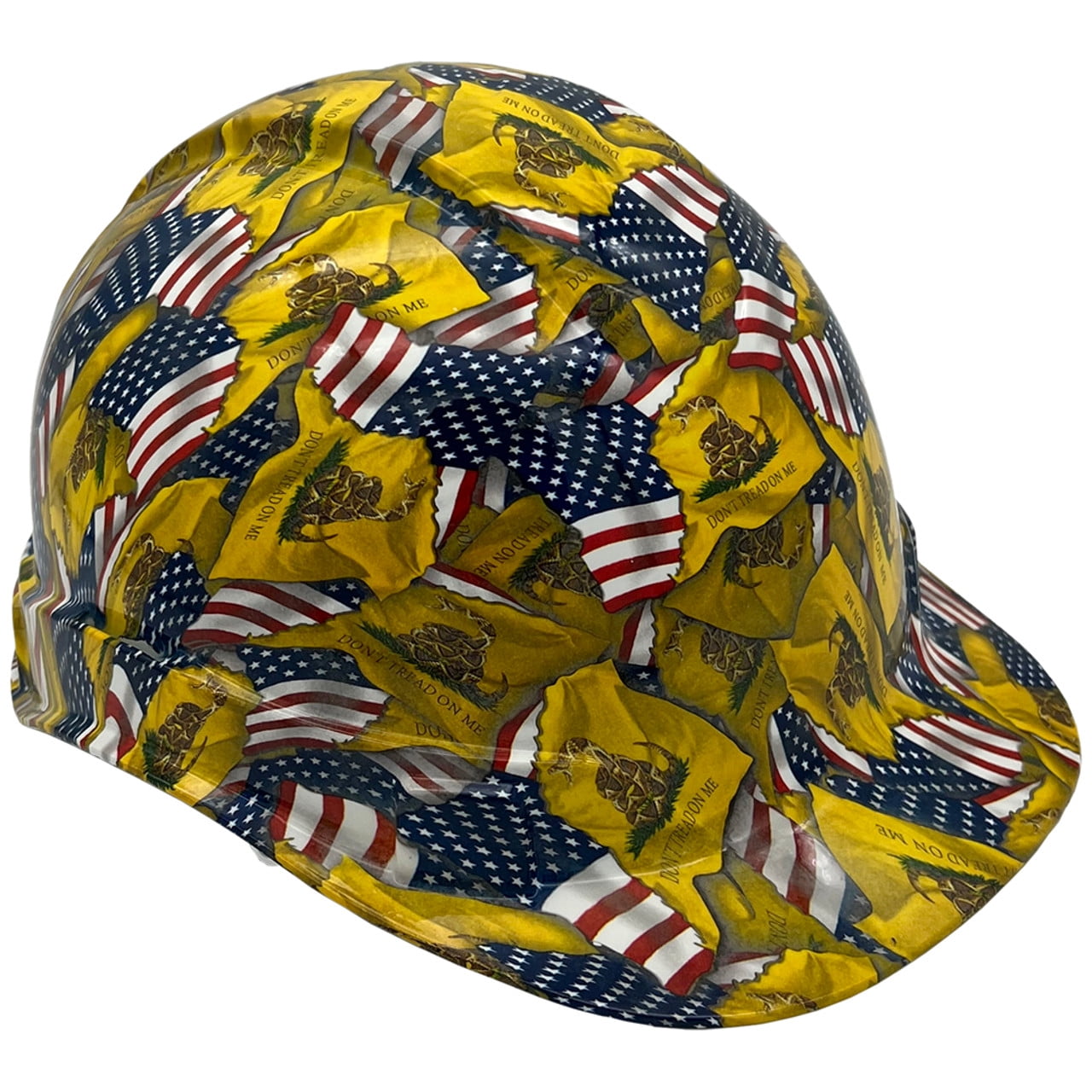 Don't Tread on Me USA FLAG Design Hydro Dipped Hard Hats Cap Style with 4 Point Suspension