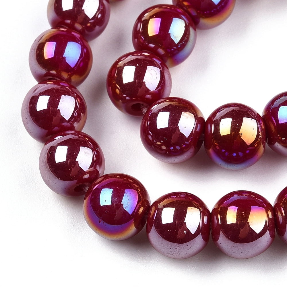 20strands Electroplate Opaque Glass Beads Strands AB color Round Dark Red 8~8.5mm Hole: 1.5mm about 51~53pcs/strand 14.96 inch~15.55 inch(38~39.7cm)