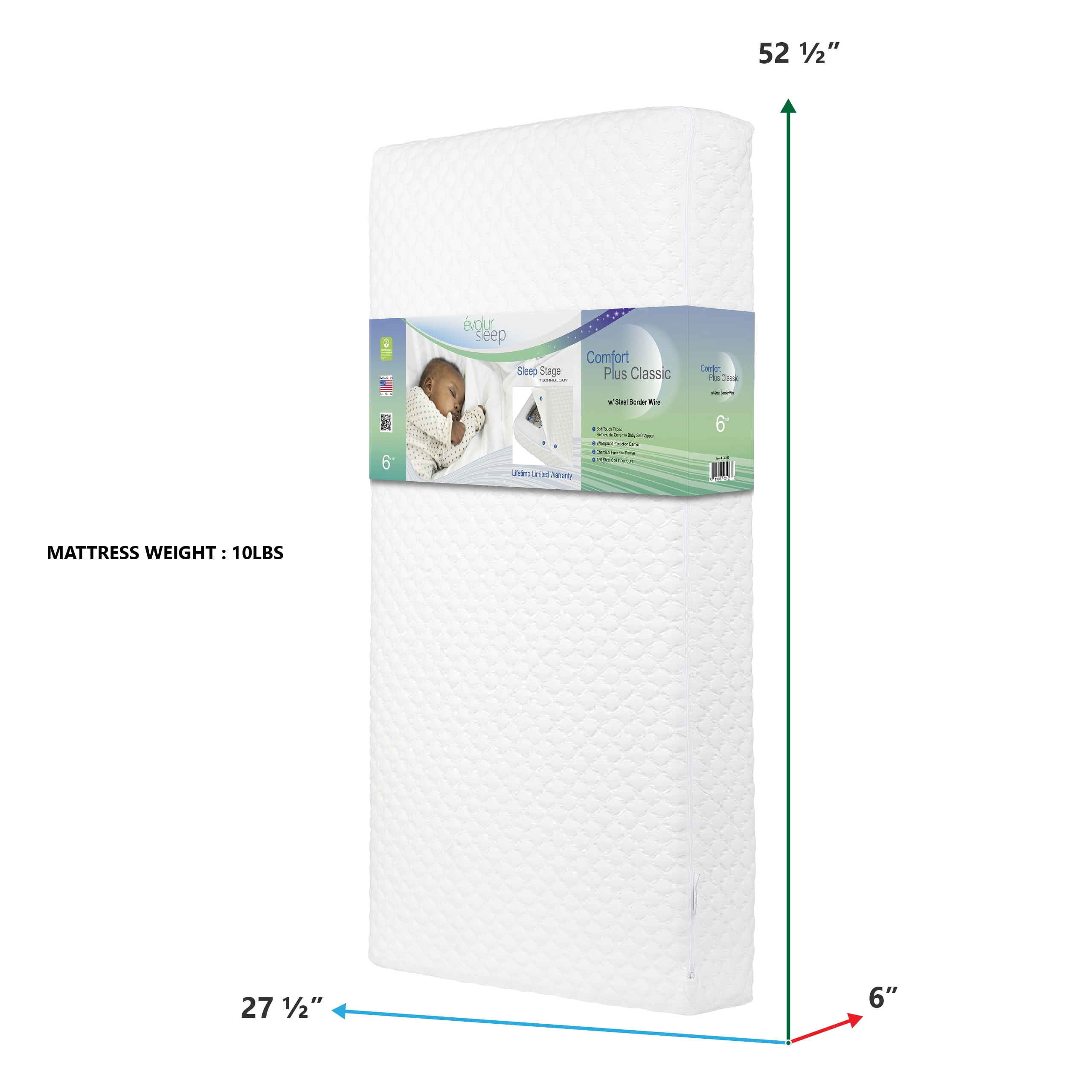 evolur Sleep Comfort Plus Classic 150 Crib & Toddler Innerspring Mattress