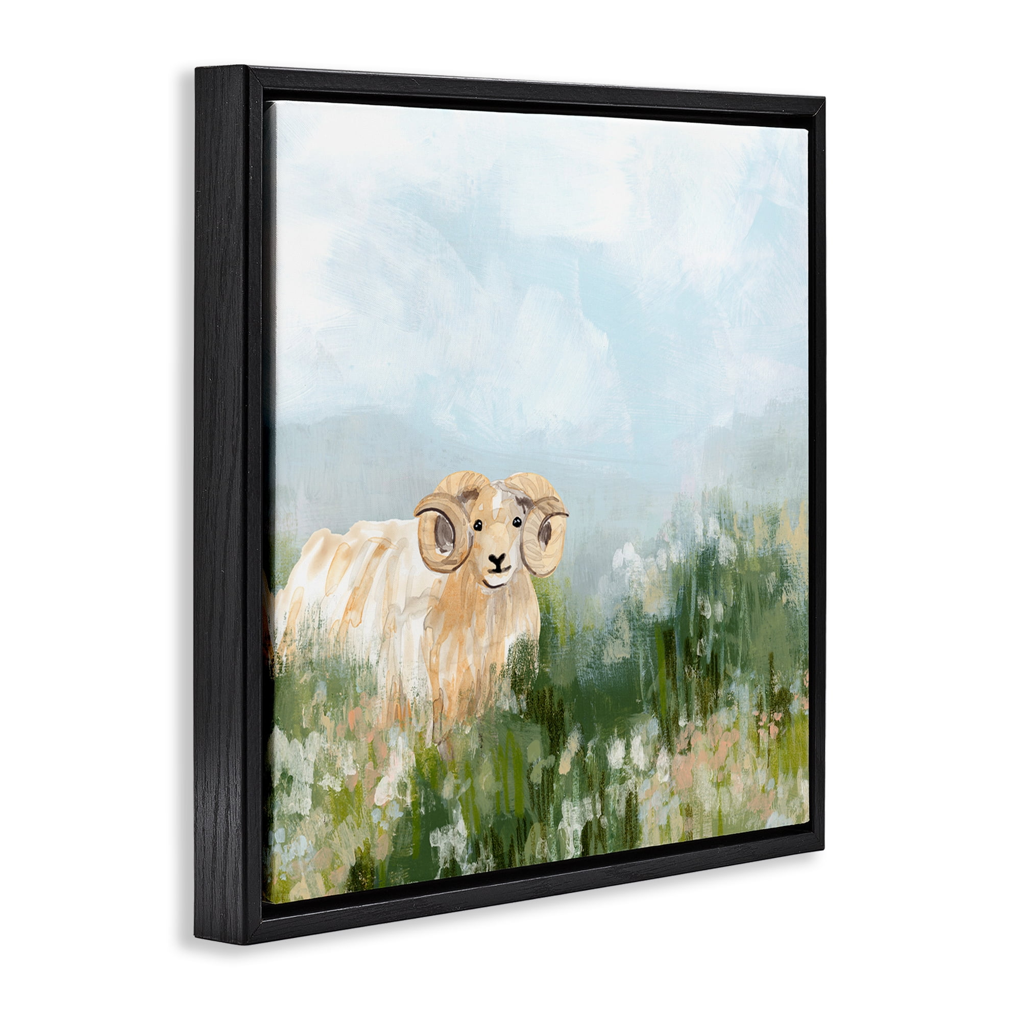 Stupell Industries Traditional Country Goat Animals & Insects Painting Black Floater Framed Canvas Art Print Wall Art, 18 x 18