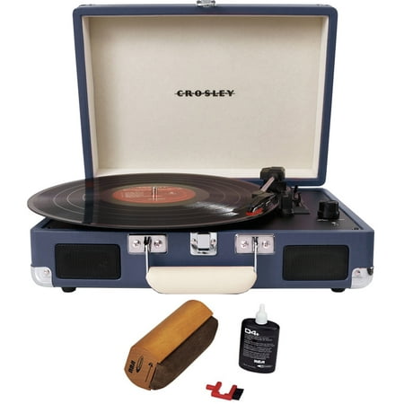 Crosley Cruiser Portable 3-Speed Turntable with Bluetooth Blue (CR8005D-BL) with RCA D4+ Vinyl Record Cleaning Fluid