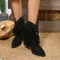 thumbnail image 4 of Bnwani Womens Boots Fall Winter Fashion Pointed Mid-Heel Thick Chunky Ankle Versatile Comfortable Casual Western Tassel Boot Black Size 5.5, 4 of 9