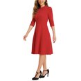 thumbnail image 4 of INSPIRE CHIC Women's Vintage Dress 3/4 Sleeves Stand Collar Office A-Line Dress M Red, 4 of 6