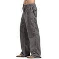 thumbnail image 4 of Mens Causal Linen Trousers Solid Color Drawstring Loose Fit Lightweight Pants Beach Trousers with Pockets, 4 of 7