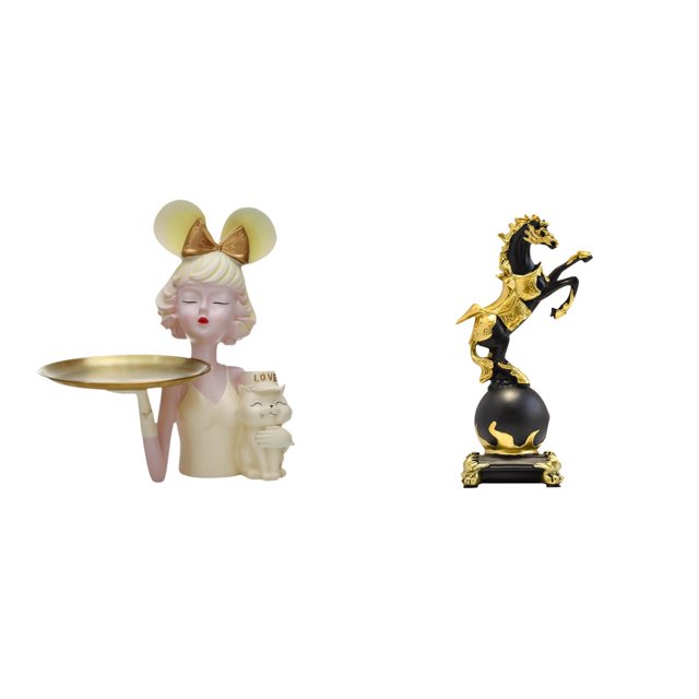 Estatua De Niña Con Bandeja Para Guardar Llaves, Decoración De Arte Moderno, Linda Figura Creativa De Resina, Figura De Caballo, Colección De Estatuas Modernas, Adorno De Mesa, Escultura De