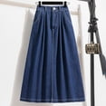 thumbnail image 4 of Women's Tennis Skirts Summer Button Elastic Waist Denim Skirt with Pleated Midi Length Practical Pockets for Everyday Casual Wear Blue 3XL, 4 of 8