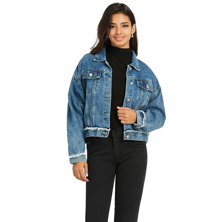 Off the shoulder blue jean jacket store
