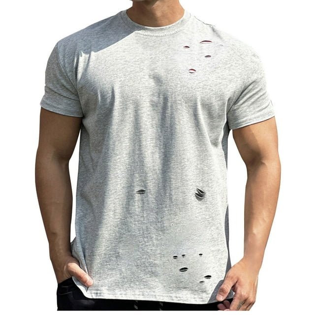 pstuiky Camisa de manga corta para hombre, Camiseta deportiva informal de manga corta con cuello redondo y perforaciones para hombre camisetas de hombre xxl