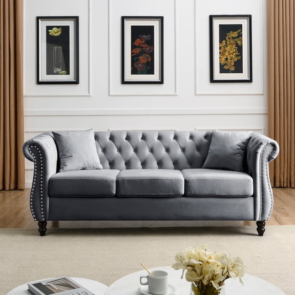 Hombay 3 Seater Chesterfield Velvet Sofa, Button Tufted Futon Couch with Removable Cushions Nailhead Arms for Living Room Bedroom Office Apartment