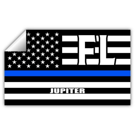Jupiter FL Florida Palm Beach County Thin Blue Line Stealthy USA Flag - Honoring Law Enforcement Officers Flags - Blue Lives Matter Euro Decal Bumper Sticker 3M Vinyl 3" x 5"