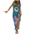 thumbnail image 1 of Robes d'Été pour Femmes Tendance Sans Manches Taille Haute Bohème Côtelée à Cordon Robe Soleil Froncée Aguichant Fente Haute Robe Maxi, 1 of 5