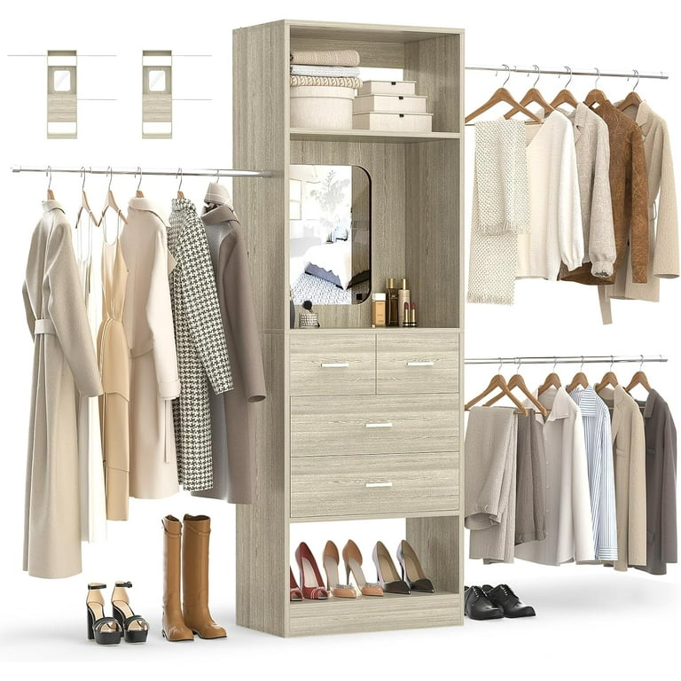 Homieasy 48 inch - 96 W Closet Organizer, 8ft Walk in Closet System Starter Kit with 25 Tower and 3 Extendable Hanging Rods, Sturdy Wood Garment Rack Homieasy 48 inch - 96 W Closet Organizer, 8ft Walk in Closet System Starter Kit with 25 Tower and 3 Extendable Hanging Rods, Sturdy Wood Garment Rack