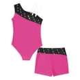 thumbnail image 4 of IEFIEL Kids Girls Rhinestone Oblique Shoulder Bodysuit with Shorts Set for Ballet Dance Gym Hot Pink 16, 4 of 5
