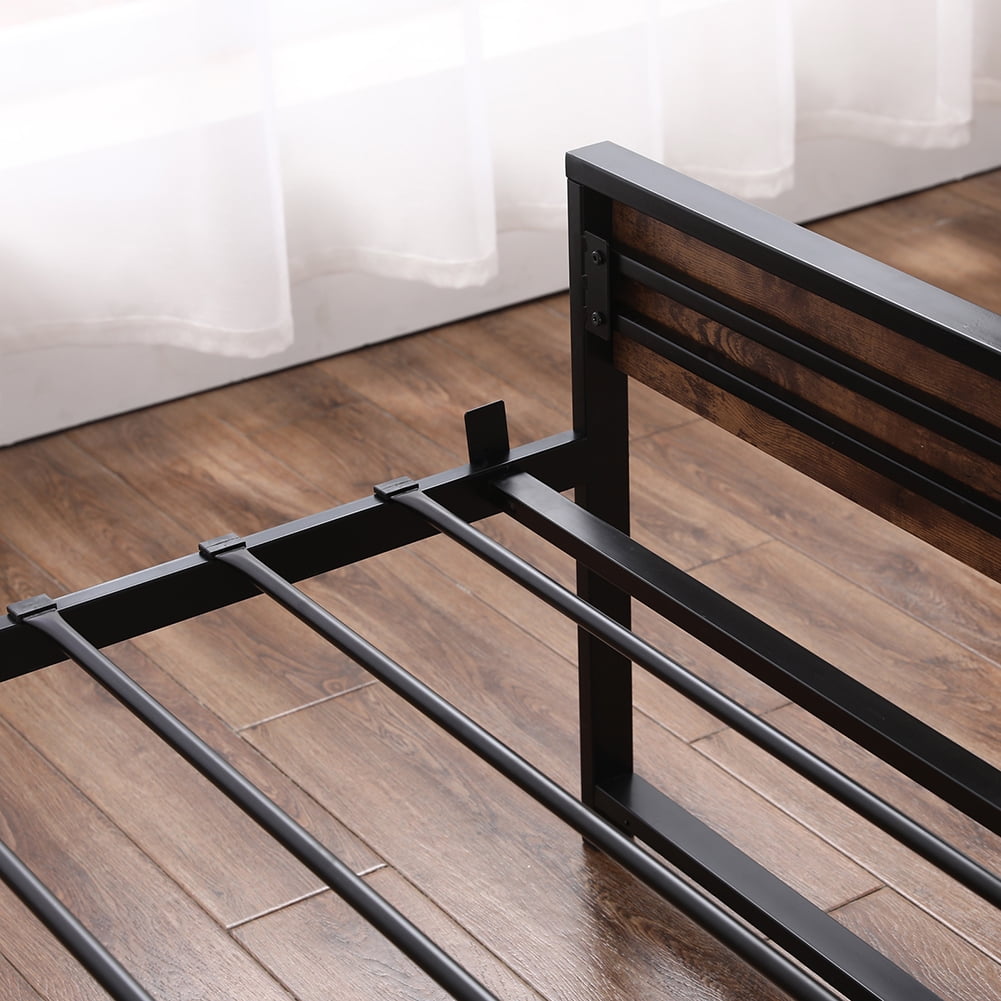 Kepooman Retro Style Black Metal Double Bed Frame Bed with Foot Black, 56.3"L x 15.75"W x 5.31"H, Full Kepooman Retro Style Black Metal Double Bed Frame Bed with Foot Black, 56.3"L x 15.75"W x 5.31"H, Full