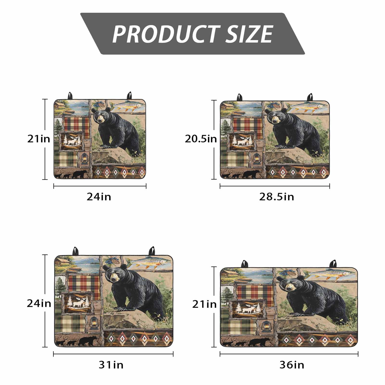 Vintage Black Bears Stove Top Cover for Electric Stove, Heat-proof & Non Slip Glass Top Stove Cover Protector, Abstract Country Plaid Fish Retro Kitchen Flat Cooktop Rubber Mat 24x21 Inches