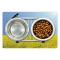 thumbnail image 1 of Yellow and Blue Pet Mat for Food and Water, Alone Stork Flying in Clear Sky over Spring Flowering Field Freedom Picture, Non-Slip Rubber Mat for Dogs and Cats, 18" X 12", by Ambesonne, 1 of 2