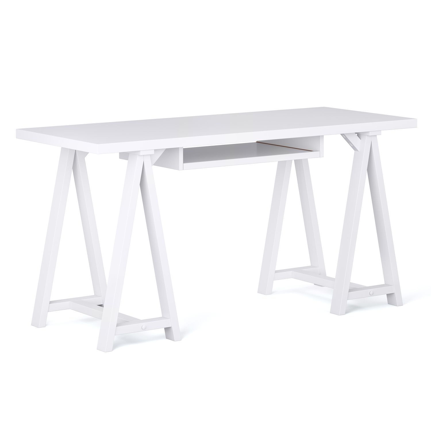 Sawhorse Desk with Keyboard Tray, Solid Wood Home Office Desk, 60 in Wide Writing Table for Study, Gaming, and Bedroom