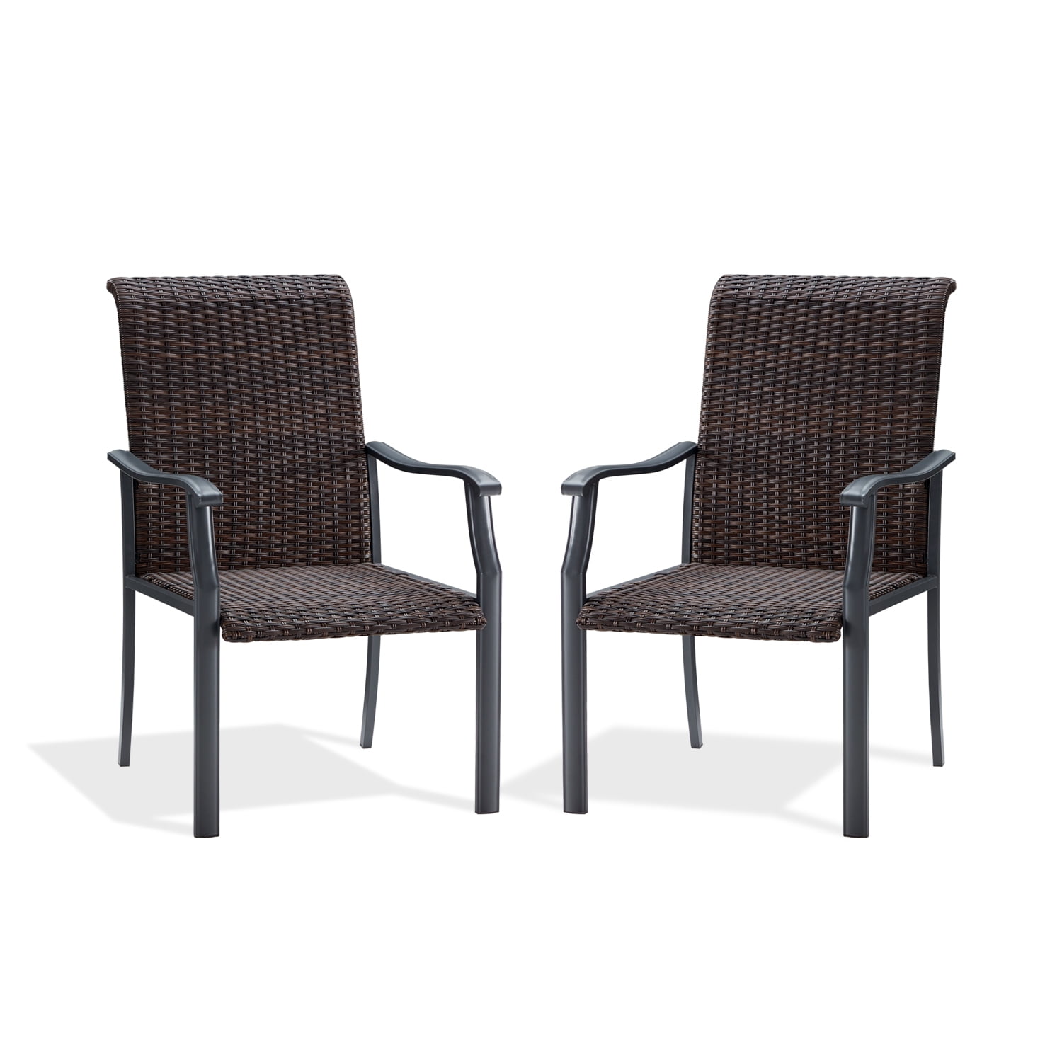 VICLLAX Outdoor Wicker Chair Set of 2, Patio Rattan Chairs with Curved