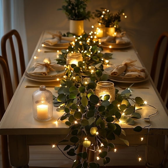 Liamobondopolis Christmas Lighted Artificial Eucalyptus Garland 32.8Ft 100 LED Battery Operated Faux Vine Lights with Timer for Spring Wedding Backdrop Wall Xmas Decor