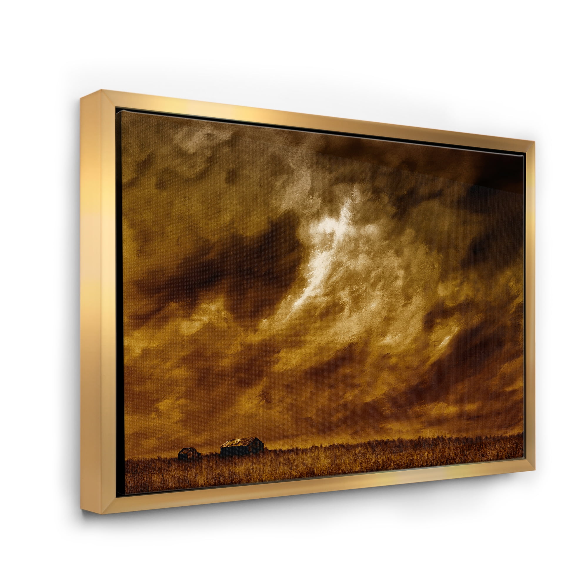 Designart 'Desert Farmhouse Under Cloudy Sky II' Farmhouse Framed Canvas Wall Art Print