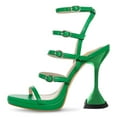 thumbnail image 2 of FSJ Women Sexy Open Round Toe Strappy Gladiator Sandals Buckle Spool Chunky High Heels Elegant Dressy Prom Sandals Size 8 Green, 2 of 5
