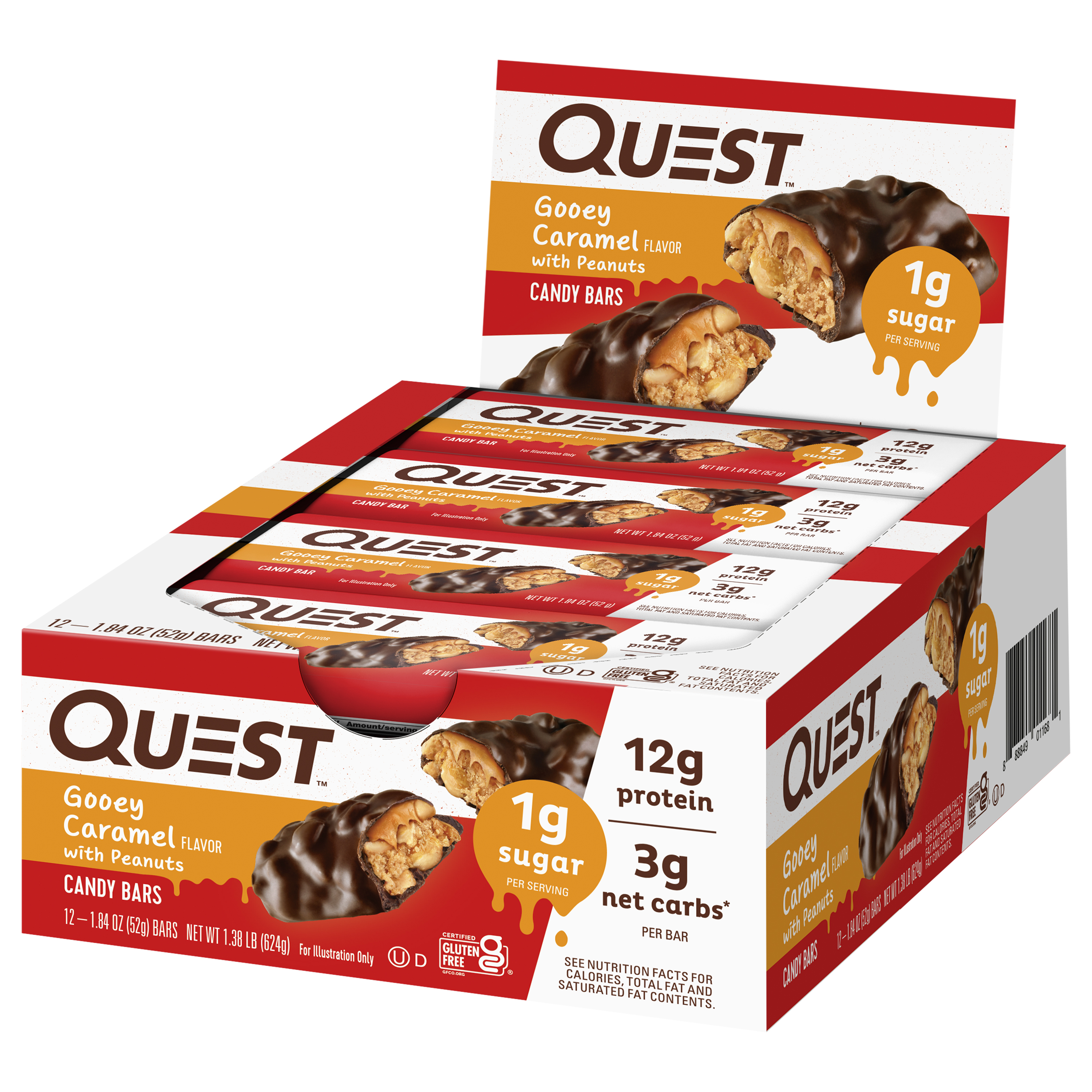 Quest Protein Candy Bar Snacks, Gooey Caramel with Peanuts flavor,  12 Count - image 2 of 11