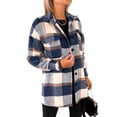 thumbnail image 3 of Xuanfei Women Plaid Lapel Button Up Long Sleeve Mid-Long Wool Shacket Coat, 3 of 7