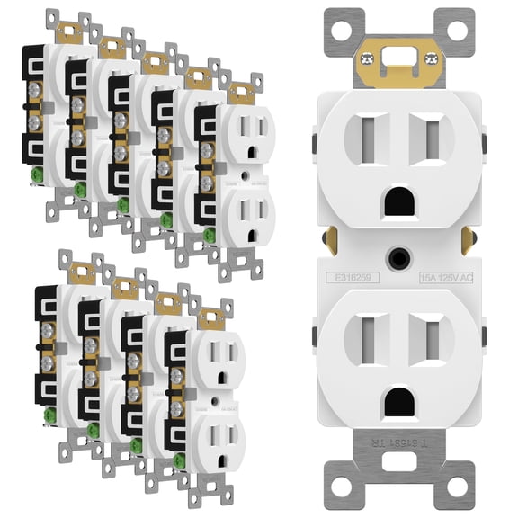 ENERLITES Duplex Receptacle Outlet, Tamper-Resistant Electrical Wall Outlets, Residential Grade, 3-Wire, Self-Grounding, 2-Pole,15A 125V, UL Listed, 61581-TR, White, 10 Pack