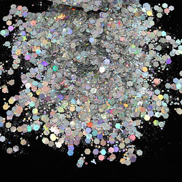 Brillo holográfico AB para decoración de uñas, polvo de inmersión, lentejuelas brillantes, espejo láser, tamaño mixto, pigmento Hexagonal, accesorios para uñas DIY
