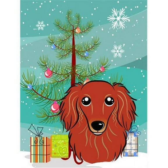 Christmas Tree And Longhair Red Dachshund Flag Garden Size