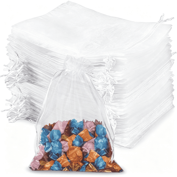 CCOCC 100Pcs Bags 4''X6''-White Small Mesh Drawstring Gift Bags|Sheer Pouch for Jewelry,Soap,Treat,Candy,Party Favor Bag for Wedding,Valentine'S Day,Halloween,Thanksgiving,Christmas