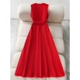 thumbnail image 2 of Elegant Red V-Neck Sleeveless A-Line Belted Dress For Women, 2 of 8
